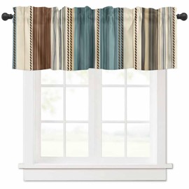Teal Stripes Valances Window Treatment Farmhouse Decor, Vintage Teal Boho Striped Rod Pocket Valance Curtains for Living Room, Bedroom, Kitchen, 54" W x 18" L - 1 Panel