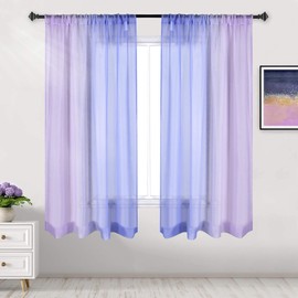 Ombre Curtains Purple and Blue Sheer Curtains for Valentines Day Decorations 2 Panels Rod Pocket Window Sheer Drapes Gradient Ombre Short Curtains for Bedroom Girls Room Decor Nursery 52x63 Inch