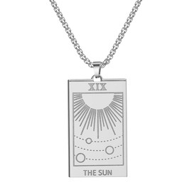 QIAMNI Stainless Steel Tarot Card Necklace Moon Star Sun Pendant Astrology Divination Magic Amulet Necklace Women Men Jewellery (Silver-The Sun), Stainless Steel