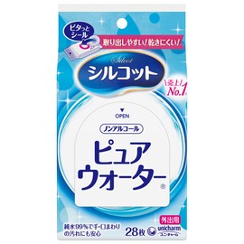 Silcot Wet Wipes, Pure Water, Non-Alcoholic Type, For Going Out, Pack of 28