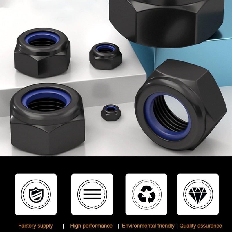 M12 Hex Lock Nuts, Stainless Steel 304 Black Nylon Insert