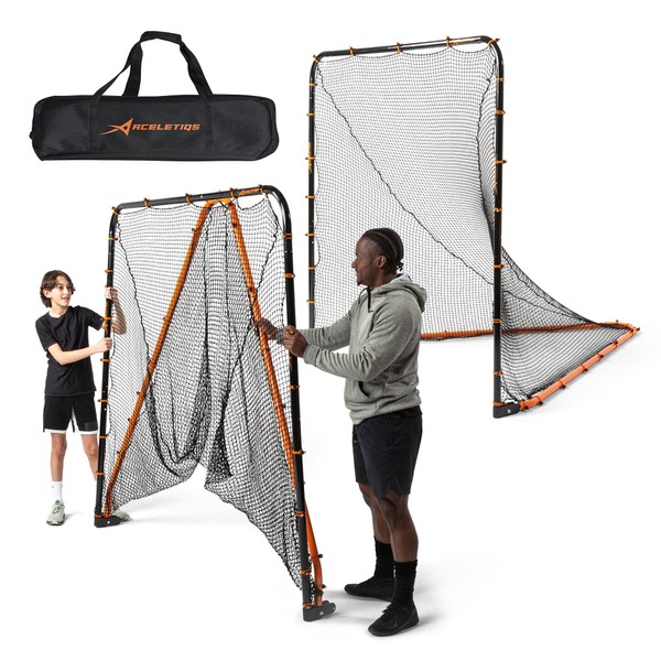 Lacrosse Goal Net Folding Lacrosse Net | Powder Coated Steel Frame | UV Treated Netting | Use with Lacrosse Rebounder, Lacrosse Backstop and All Lacrosse Equipment [Includes Carrying Bag]