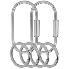 Yebongda 2 Pack Brass Key Chain, Screw Lock Key Organizer with 4 Rings Carabiner Keychain Clip, Silver, Small