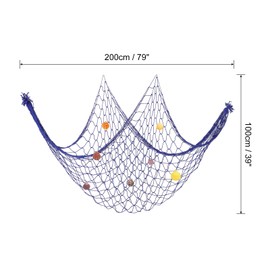 PATIKIL Fishing Net Decor, 80" x 40" Mediterranean Style Photographing Decoration Natural Fish Net Party Accessory with Sea Shells for Home Bedroom, Dark Blue