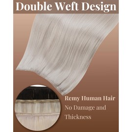 Hetto Real Hair Blonde Weft Extensions Real Hair for Sewing 55 cm 100 g #60 Natural Wefts Hair Extensions Real Hair White Blonde