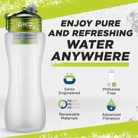 ÖKO - Advanced Water Bottle with Filter Derived from NASA Technology, Filtered Water Bottle for Travel/Outdoors & Home, Water Filter Bottle for Harmful Contaminants (1 L, Moss)