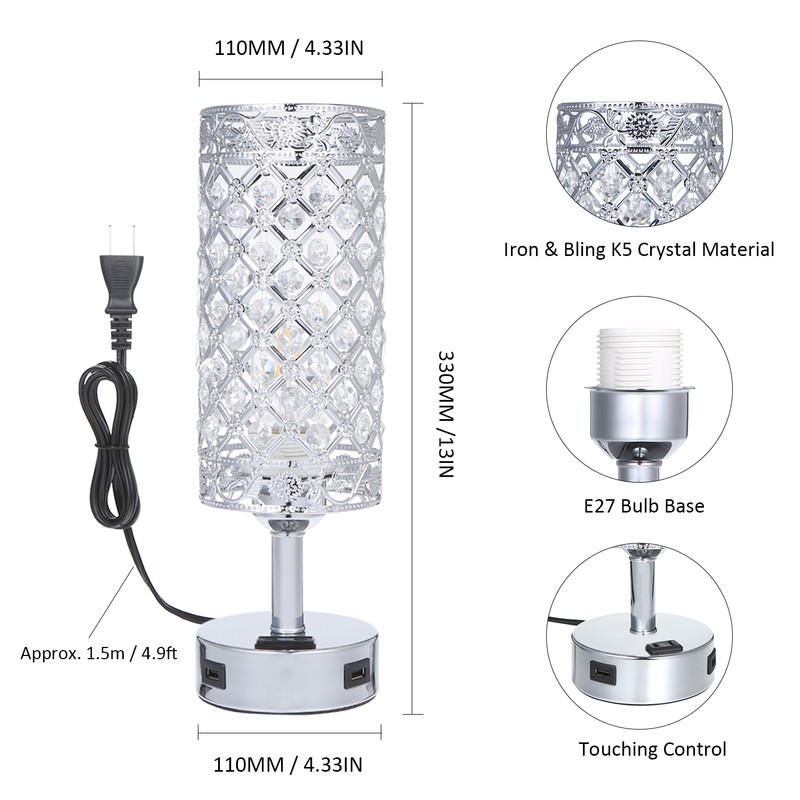 Tomshine Touching Control Bedside Table Lamp with Dual USB Charge