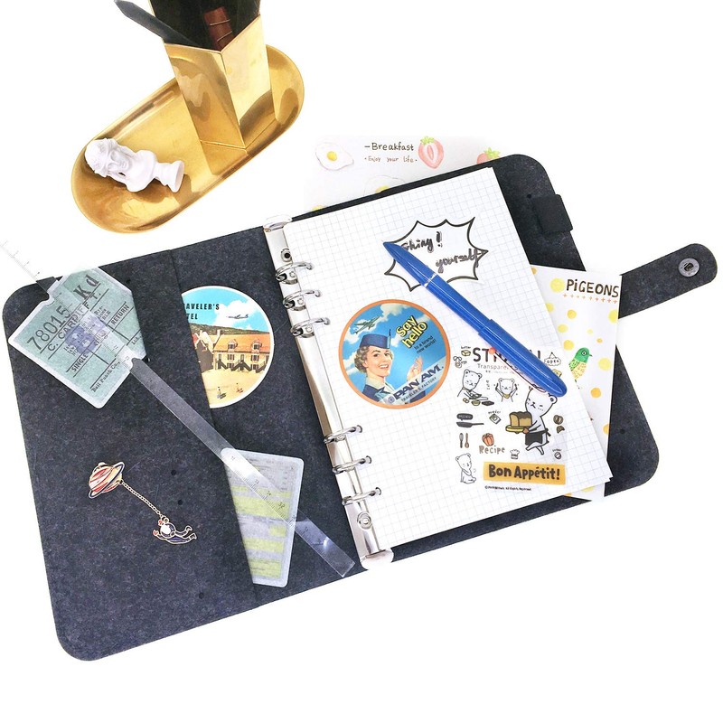 A6/A5, 6 Holes, Felt Cover, Round, Ring Binder, Loose Leaf