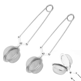 Set of 2 tea tongs made of stainless steel, tea infuser in ball shape, fine mesh screen clip, tea brewer, round tea ball, silver, suitable for bulk tea and spices etc. diameter 4.5 cm