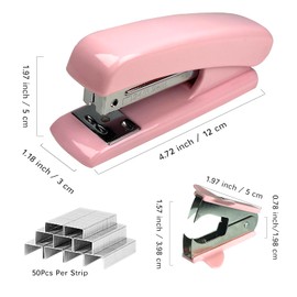 SHOIKOM Desk Staplers, with 1000 Staples - Minimalistic Office Stapler with Staple Remover -Non-Slip, Macaron Pink
