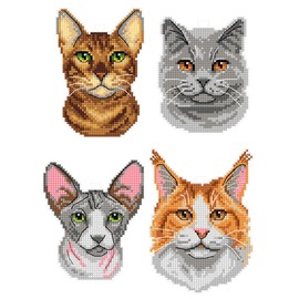Counted Cross-Stitch Kit on Plastic Canvas with Cats. 4 Lovely Ornaments Different Dimensions 140CS. Wonderful for Art & Craft Amateurs