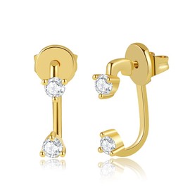 Obidos 14K Gold Plated Ear Jacket | Sterling Silver Post Zirconia Double Prong Earring Set | Gold Earrings for Women