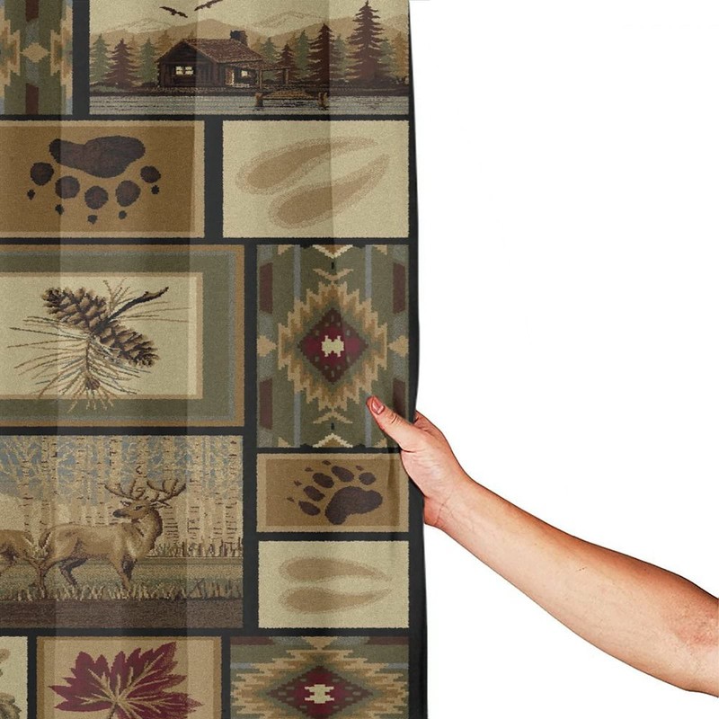 Retro Rustic Shower Curtain, Moose Deer Bear Leaf Tree Country