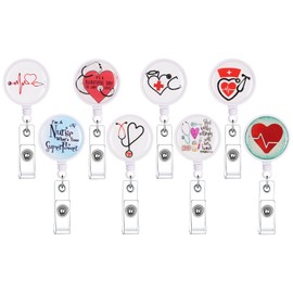 Vicloon Nurse Badge Holder, Pack of 8 Nurse Badge Holder, ID Yo-yo, with Crocodile Clip, for Nurses, Doctors, Volunteers