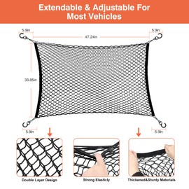 CiuGear Car Dog Guard, Car Dog Barrier Net Dual Layer Safety Net for Dog Pet Vehicle Universal Mesh Barrier Guard Blocks Access To Car Front Seats Organiser Net Bag Mesh Storage 47.24" x 33.85"