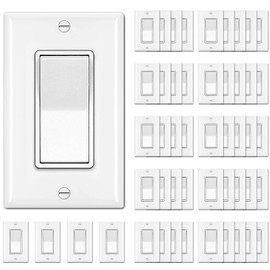 BESTTEN [50 Pack] BESTTEN Single Pole Decorator Wall Light Switch with Wallplate, 15A 120/277V, On/Off Rocker Paddle Interrupter, UL Listed, White