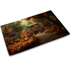 Tubmq Happy Spring Doormat Outdoor,Farmhouse Pumpkin,Funny Autumn Welcome Mat for Entrance Home Decor,Rustic Yard Decorative Floor Mat for Home Front Door Indoor(30"x17")