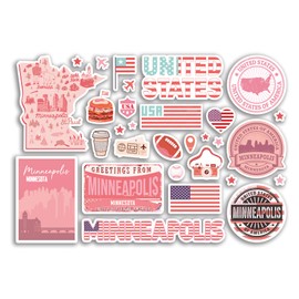 A5 Sticker Sheet Minneapolis Landmarks Vinyl Stickers - Pink Minnesota America USA Flag Travel Holiday Map City Scrapbook Aesthetic #80614