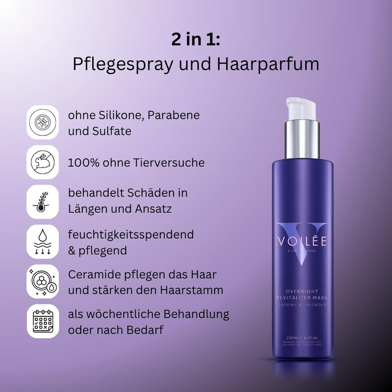 VOILÉE Overnight Revitalizer Maske, 2-in-1 Pflegespray und Haarparfum, Jasmin &
