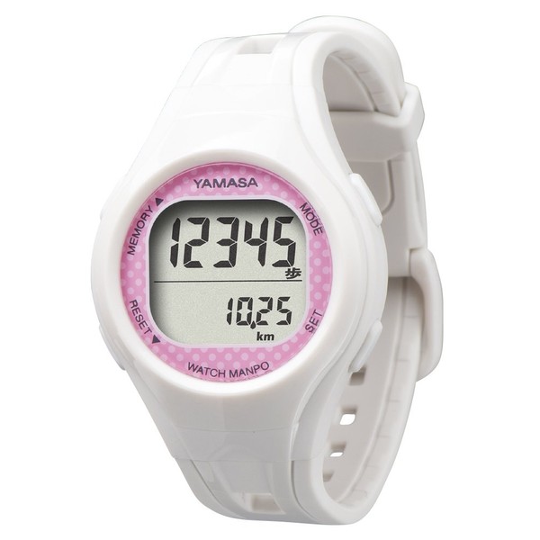 YAMASA TM-400 Manpo Watch Pedometer, For Upper Left Wrist Mounting, White x Pink