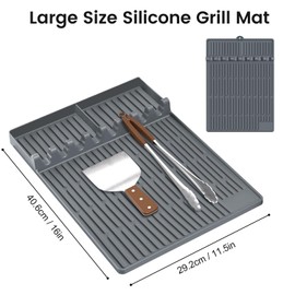 Silicone Grill Mat Compatible with Blackstone - Griddle Accessories for Outdoor Grill, 16" x 11.5" Large Size Griddle Tools Mat with Drip Pad (Food-Grade, Gray)