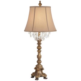 Barnes and Ivy Duval French Country Cottage Table Lamp 33" Tall Crystal Aged Gold Candlestick Beige Bell Shade Decor for Living Room Bedroom House Bedside Nightstand Home Entryway Dining