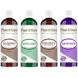 Carrier Oil Variety Set 16 oz Cold Pressed 100% Pure Natural Almond, Avocado, Coconut Fractionated, Grapeseed. For Aromatherapy Essential Oils, Skin & Hair Growth Moisturizer. Perfect for Body Massage
