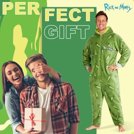 RICK AND MORTY Adult Onesie for Men Teenagers - Hooded Fluffy Fleece Onesies For Men S-2XL Lounge Wear - Gifts for Men (2XL, Green)