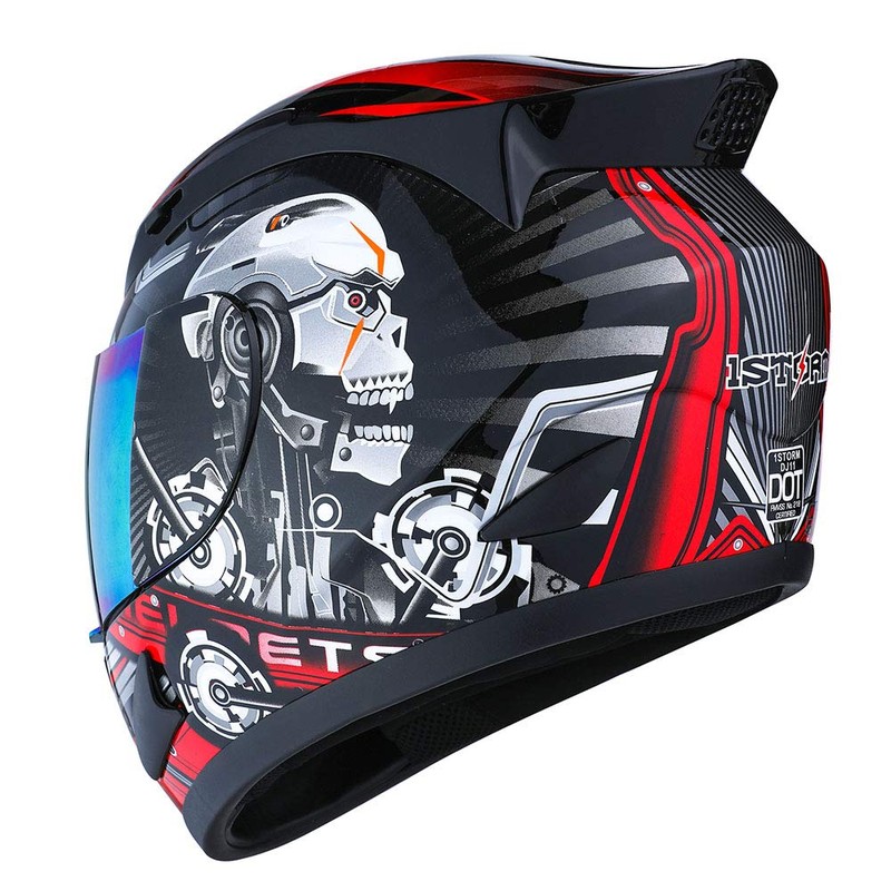 1Storm Motorcycle Bike Full FACE Helmet Mechanic Skull Size Medium