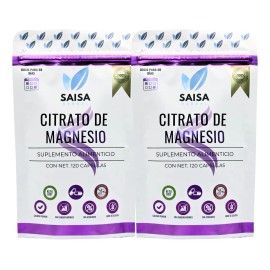 Citrato de Magnesio 2 Bolsas x 120 Cpsulas SAISA HERBAL  Alta Biodisponibilidad  Apoyo al Sueo, Relajacin y Msculos  Sabor Natural                    