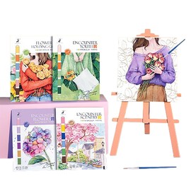 Feishiong 4 Pack Travel Pocket Watercolor Painting Book,DIY Watercolor Kit 4 Themes16 Watercolor Paintings for relaxation Watercolor Painting Set Art Craft Gift for Teen and Adults Beginners 12.4 * 8.8''