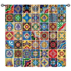 JanJCurt Mexican Curtains, Folk Style Talavera Tiles Print with Colorful Flowers Leaves Swirls Pattern Blackout Window Curtains for Living Room Kitchen Bedroom 42x45 Inch
