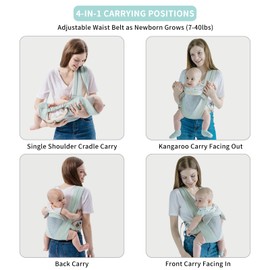 Huifen Handsfree Baby Carrier, Baby Essentials Baby Wraps Lightweight Baby Sling Carriers Travel Gear Cozy Infant Holder Adjustable Breathable Mesh Toddler Carrier Newborn to Toddler 7-40 lbs (Green)