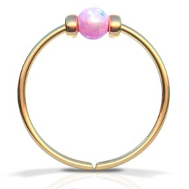 Thin 14k Gold Filled Tiny Nose Ring Hoop - 2 mm Pink Opal piercing Nose Hoop - 24 gauge very Thin Nose Hoop Tiny Piercings Nose Rings hoop - Opal nose rings