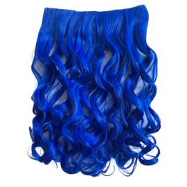 CAISHA 5 Clips 60 cm One Piece Clip In Extension Colourful Hair Extensions Heat-Resistant Hairpiece Wavy or Straight Blue C101