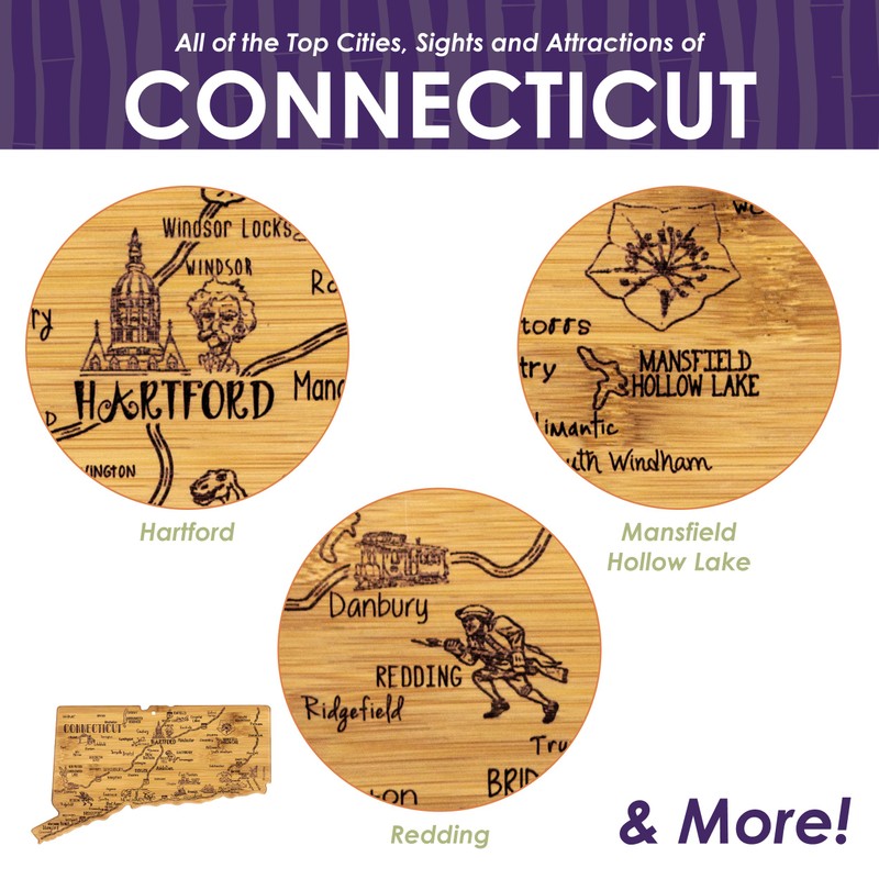 Totally Bamboo Connecticut State Destination Bamboo Serving and Cutting Board