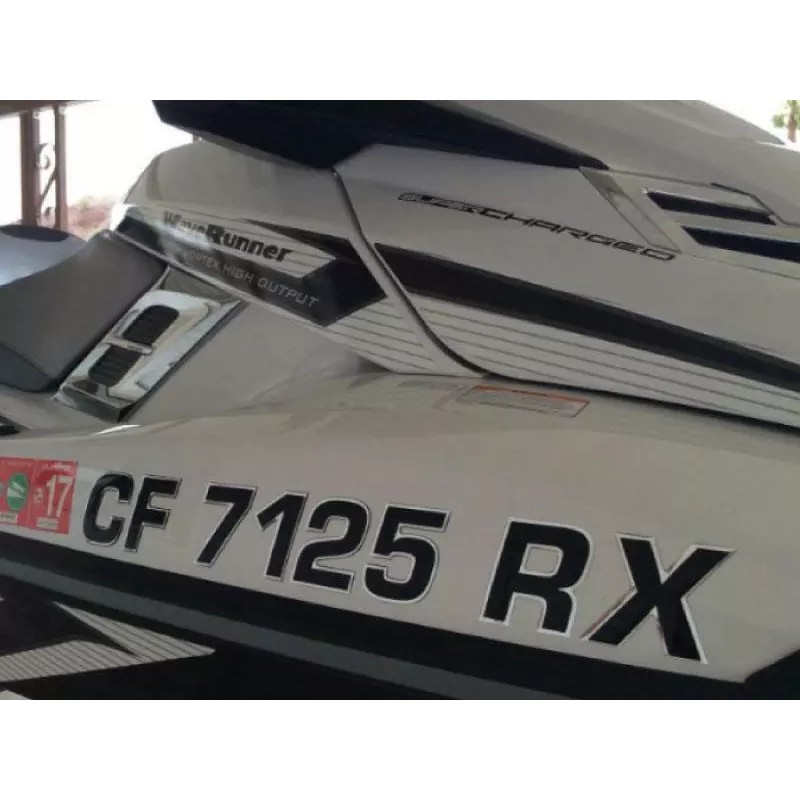 3DLTRG Black Center - Chrome Outline Domed Boat Registration Numbers