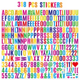 318Pcs 2inch Vinyl Letter & Numbers Stickers, Large Stick on Alphabet for Bulletin Board, Scrapbooking,Mailbox, House, Door, Wall,Scrapbook, Wall, Waterproof self Adhesive (Multi Color)