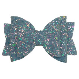 Light Blue Beautiful Glitter Hair Bows Clips Slides Grips for Woman Girls Handmade 3.5" inch - 2 Pack