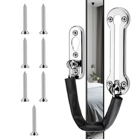 Door Chain with Leather Case Security Lock SUS304 Stainless Steel Extra-Thick Heavy Duty Front Door Restrictor Limiter Safety Guard Chain with Spring for Home Apartment Wooden/UPVC Doors (Silver)