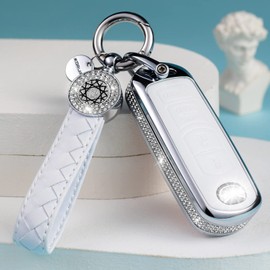 SHANGHONG Compatible with Mazda Key Fob Cover with Keychain Leather Crystal 360 Degree Protection Key Shell Case for Mazda 3 6 8 Miata MX-5 CX-3 CX-5 CX-7 CX-9 (White1)