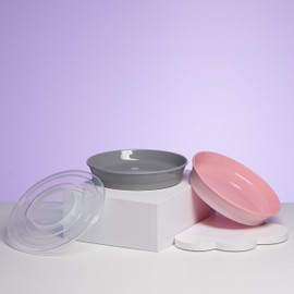 Twistshake 2 x Baby Plates with Airtight Lid, Children's Plate, BPA-Free, Plate for Learning to Eat, Grey Pink
