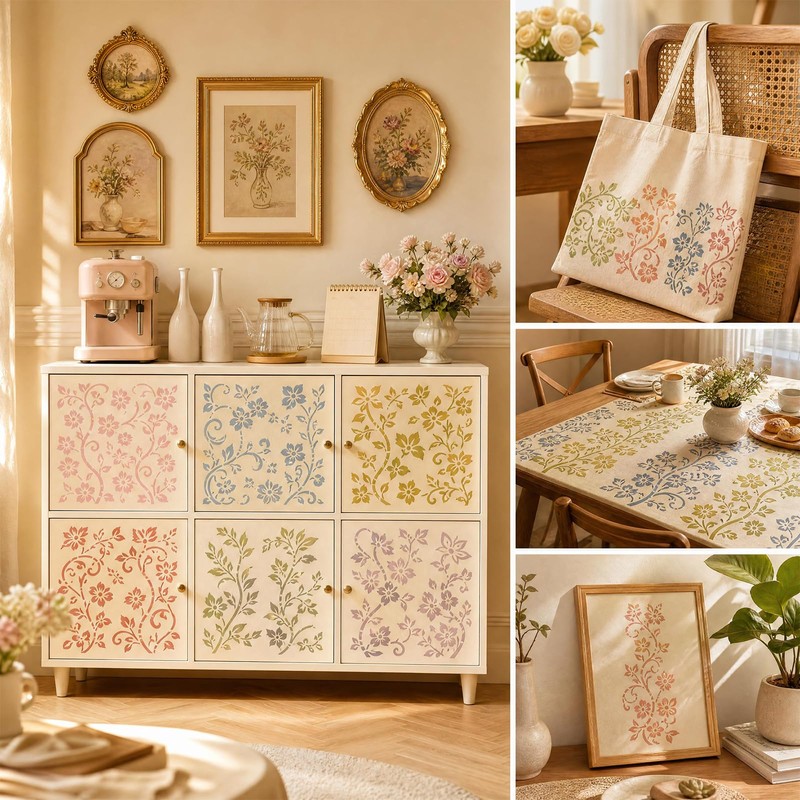 12Pcs Floral Border Stencils for Painting, Craft Paint Template 12