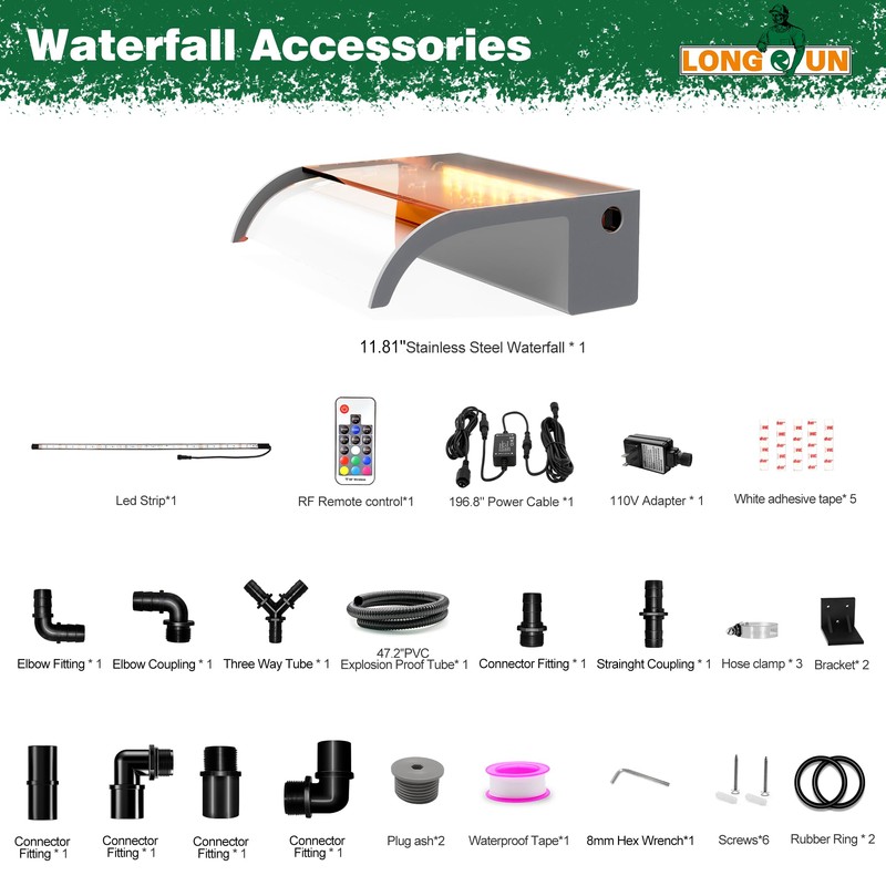 Waterfall Pool Fountain, LONGRUN Waterfall Spillway for Koi Ponds -