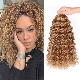 Gogo Curl Crochet Hair 12 Inch 8 Packs Short Curly Crochet Hair for Blcak Women - Beach Curl Crochet Hair - Deep Wave Crochet Hair - Water Wave Braids Synthetic Hair Extensions (12 Inch 8 Packs, 27)