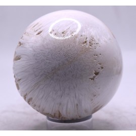2.9" 420g White Scolecite Druzy Carved Sphere Polished Natural Collectible Zeolite Gemstone Crystal Mineral Specimen Ball - India + Stand