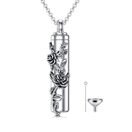 PELOVNY - Collar de urna de cremación de rosa/loto, girasol, flor de lirio, para cenizas, plata de ley, corazón o lágrima, joyería conmemorativa para mujer, Plata esterlina, No
