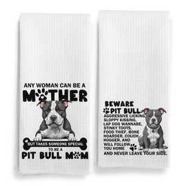 Qeheb Pitbull Dog Kitchen Towels, Beware Pitbull Dog Kitchen Towels Decorative Set, Pitbull Gifts for Women, Pitbull Mom Gifts, Pitbull Dog Hand Dish Tea Towels for Kitchen 16x24 Inch