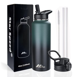 StarSpeed Insulated Water Bottle 40 oz, Stainless Steel Water Flask Double Walled Vacuum Water Jug, 40 oz Wide Mouth Sports Thermo Mug with Straw Spout Lids for Hot & Cold Liquid
