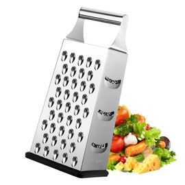 Square Grater, Stainless Steel, 4-Sided Kitchen Grater for Medium, Fine and Microfine and Slicing, Grater for Vegetables with Non-Slip Base, Cheese Grater, Vegetable Grater, Potato Grater, Rasp